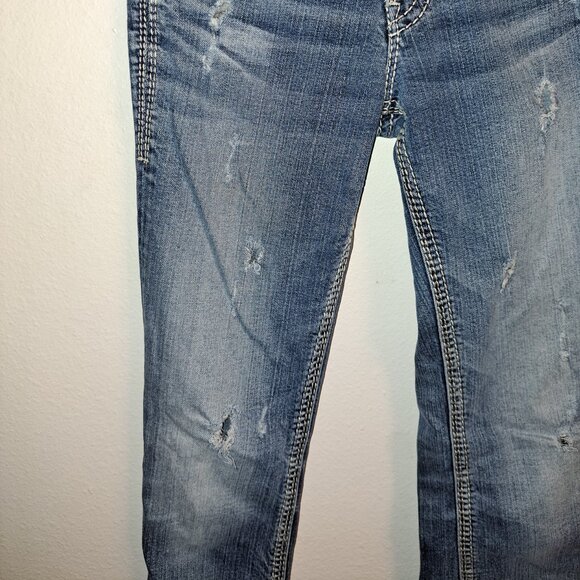 Silver SUKI 17" Distressed With Embroidered Pockets Western Glove Works Jeans - Picture 4 of 12
